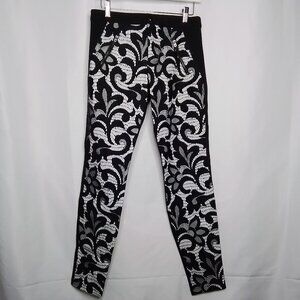 DOLCE VITA BLACK & WHITE LACE FRONT TEXTURED PANTS SIZE S